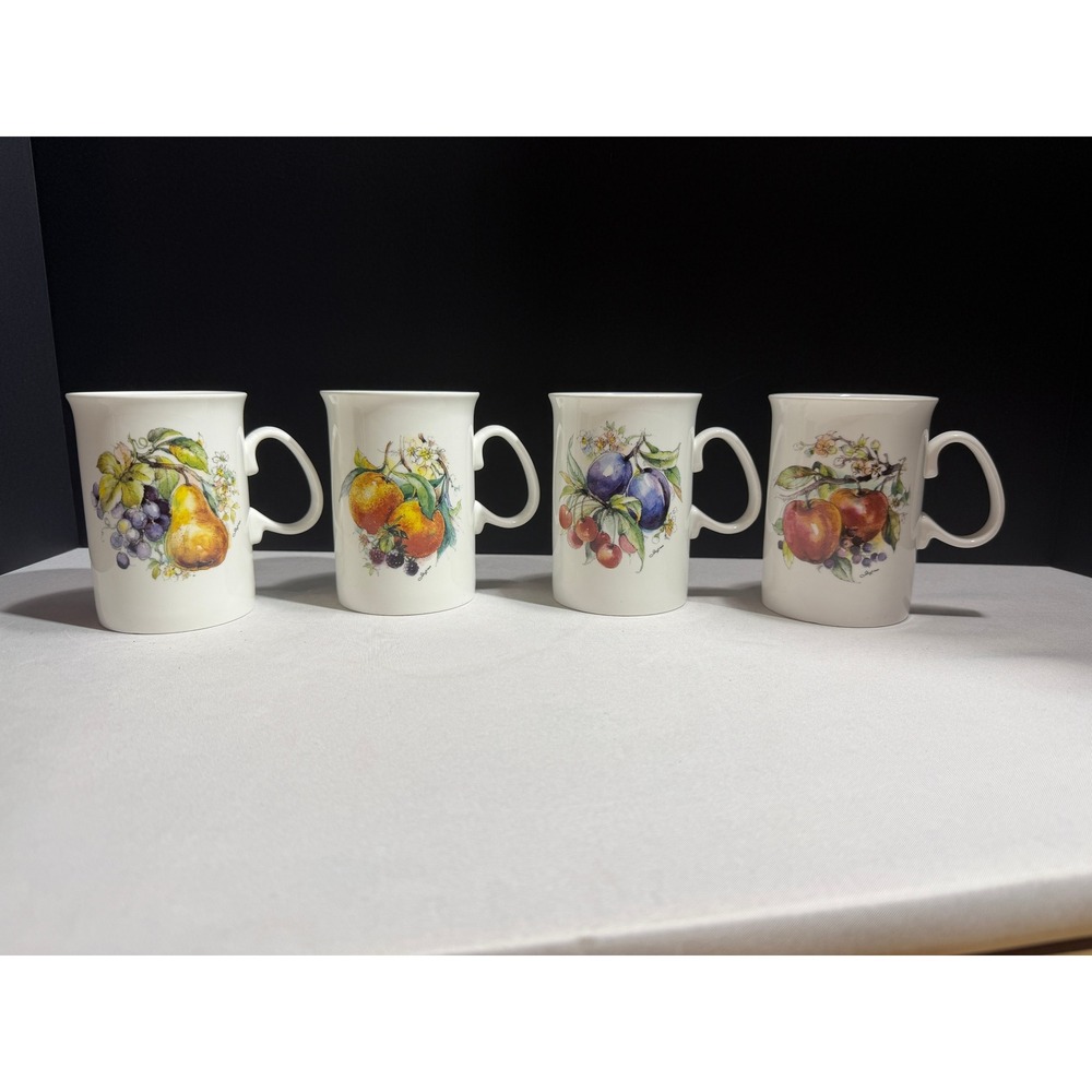 Jason Fine Bone China Fruit Mugs Set of 4 Made in England Botanical Design